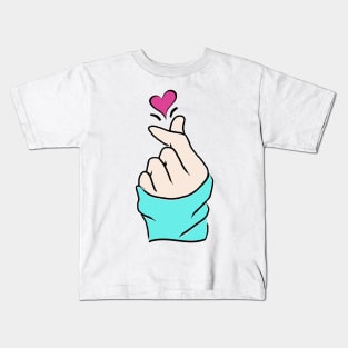 Cute Heart Aqua Blue Green Pink Korean Love Finger Snap Gifts Kids T-Shirt